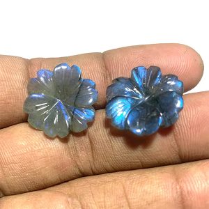 Natural Labradorite Carving Flower Shape Earring