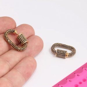 Gold Plated Oval Screw Clasps, Micro Pave Clasp, Micro Pave Charms, Oval Screw Clasp, CZ Black Stone Necklace Clasp 925 Sterling Silver