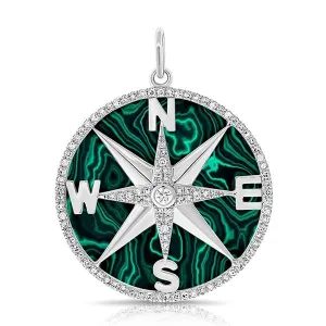 14k Gold Malachite & Diamond Compass Charm