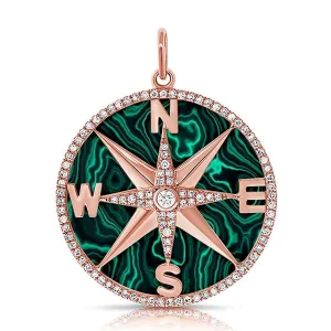 14k Gold Malachite & Diamond Compass Charm