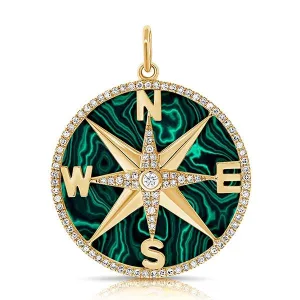 14k Gold Malachite & Diamond Compass Charm