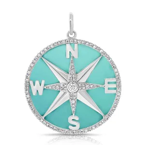 14K GOLD DIAMOND & TURQUOISE COMPASS CHARM