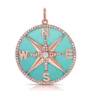 14K GOLD DIAMOND & TURQUOISE COMPASS CHARM