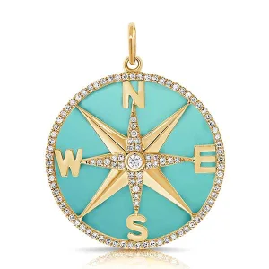 14K GOLD DIAMOND & TURQUOISE COMPASS CHARM