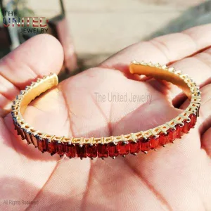 925 Sterling Silver Garnet Baguette Handmade Cuff Bangle Jewelry For Women's