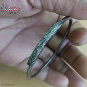 925 Sterling Silver Pave Diamond Designer Bangle Jewelry For Women's