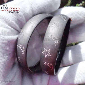 Handmade 925 Sterling Silver Star and Moon Design Pave Diamond Bangle, Silver Star And Moon Design Pave Diamond Bangle Jewelry For Women's