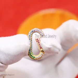 Multisapphire Handmade Push Snap Lock Jewelry, Silver Multisapphire Snap Enhancer Lock, Sterling Silver Charm Holder Lock