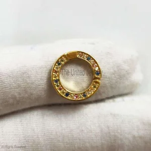 Natural Multisapphire Silver Round Enhancer, Charms Holder, Round Link Lock, Silver Round Enhancer, Round Connector, Enhancer Push Lock Jewelry