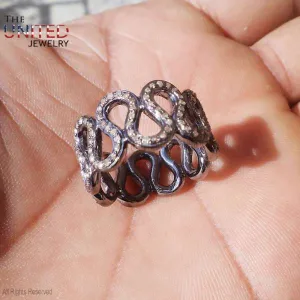 Pave Diamond Sterling Silver Handmade Ring, Diamond Layer Shape Sterling Silver Ring, Handmade Silver Ring For Women's Jewelry