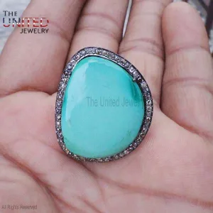 925 Sterling Silver Turquoise Ring Jewelry, Diamond Finger Ring, Turquoise silver Ring, Turquoise Silver Women's Ring