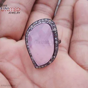 925 Sterling Silver Pink Sapphire With Diamond Designer Ring, Pink Sapphire Silver Ring For Women's, Handmade Sterling Silver Pink Sapphire Ring jewelry