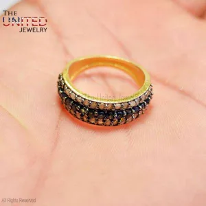 Diamond Ring 925 Sterling Silver Natural Single Cut Pave Diamond and Blue Sapphire Band Shape Beautiful Handmade Ring Jewelry For Women's