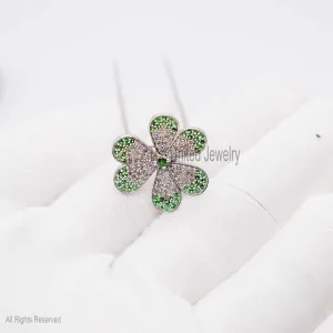 Sterling Silver Flower Gemstone Hair Pin Jewelry, Hair Pin Lock, Silver Hair Pin Finding Jewelry