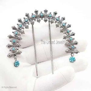 Sterling Silver Flower Hair Pin Jewelry, Hair Pin Lock, Silver Hair Pin Finding Jewelry, Turquoise Pin