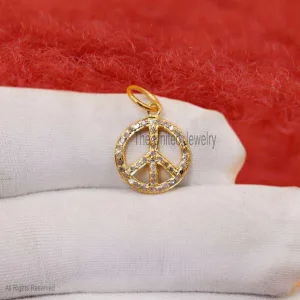 14k Yellow Gold Natural Diamond Peace Pendant, Diamond Peace Charms Pendant, Gold Charms Pendant Jewelry