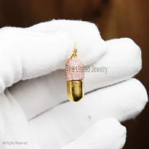 Sterling Silver Ruby Diamond Capsule Shape Charm Pendant, Capsule Charm Pendant, Gemstone Charms Necklace