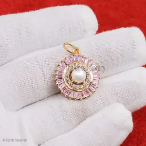 Pink Topaz with Diamond and Pearl Pendant Charm Jewelry, Silver Diamond and Pink Topaz with Pearl Charms, Diamond Charms, Pearl Charm