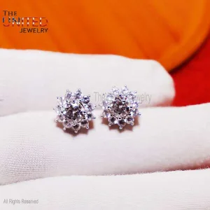 Sterling Silver Diamond Stud Earrings, Diamond Stud Earrings, Silver Stud Earrings, Handmade Diamond Silver Stud Earrings For Women's