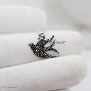 Pave Diamond Sterling Silver Bird Pendant, Diamond Bird Charms, Wholesale Jewelry, Sterling Silver Bird, Handmade Bird Charm Jewelry
