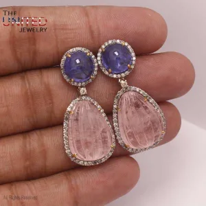 Natural Pave Diamond Solid Sterling Silver Dangle Earrings, Silver Earrings, Diamond Silver Earrings Jewelry