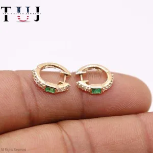 925 Sterling Silver Pave Diamond With Tsavorite Hoop Earrings For Women's
