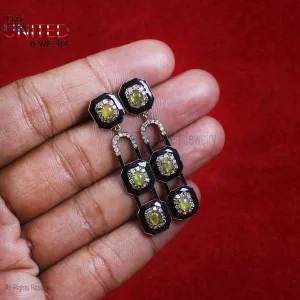 Natural Pave Diamond Sterling Silver Enamel With Opal Designer Dangle Earrings, Silver Earrings, Diamond Silver Earrings Jewelry