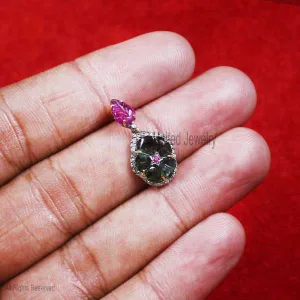 925 Sterling Silver Gemstone Flower Pendant, Silver Flower Charm, Gemstone Flower Pendant, Handmade Silver Charm Pendant Jewelry