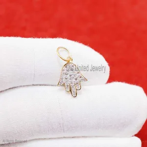 Sterling Silver Hamsa Charm Pendant, Charm Pendant, Diamond Hamsa Charms Necklace, Silver Pendant, Diamond Pendant