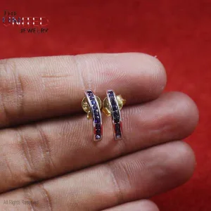 925 Sterling Silver Blue Sapphire Stud Earrings, Handmade Stud Earrings, Designer Gemstone 925 Silver Stud Earrings Jewelry