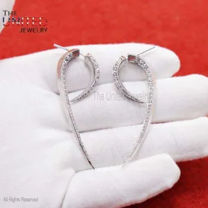 925 Sterling Sliver Pave Cubic Zircon Ear Cuff Earrings, Silver Ear Jacket, Handmade Silver Cubic Zircon Ear Cuff Earrings For Women's