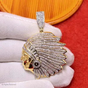 Real 10k Gold Indian Chief Head Pendant for Men with Genuine Diamonds 1.2ct, 10k Gold Diamond Indian Chief Charm, Indian Chief Charm For Men