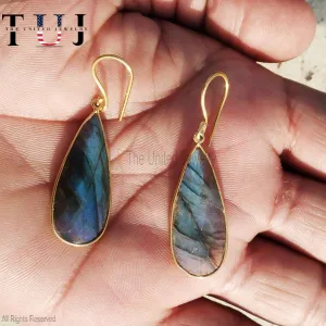 925 Sterling Silver Labradorite Handmade Designer Dangles Earrings For Women