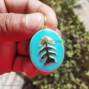 Turquoise Enamel Handmade Fish Pendant, 925 Sterling Silver Fish Pendant, Enamel Fish Pendant, Silver Fish Charm Jewelry