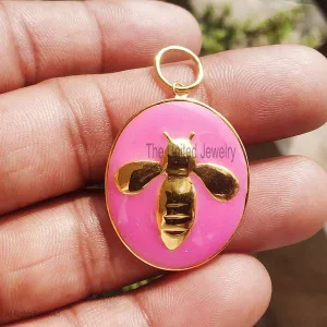 Turquoise Enamel Handmade Bee Pendant, 925 Sterling Silver Bee Pendant, Enamel Bee Pendant, Silver Bee Charm Jewelry