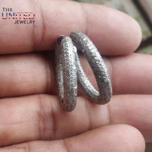 925 Sterling Silver Diamond Hoop Earrings, Diamond hoop Earrings, Handmade Sterling Silver Pave Diamond Hoop Earrings Jewelry