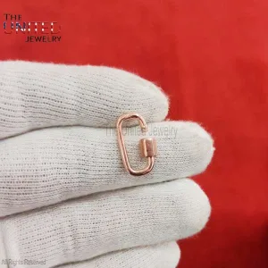 Rose Gold Plating Sterling Silver Carabiner Screw Lock, Handmade Carabiner Clasp Lock Jewelry
