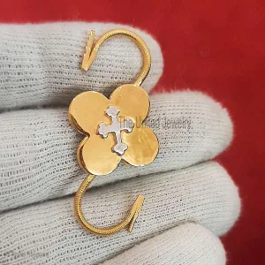 Yellow Gold Plating Sterling Silver Clover Shape Cross Sign Padlock, Cross Sign Padlock, Silver Vintage Padlock Jewelry