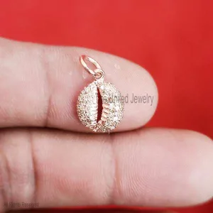 14k Gold Handmade Pave Diamond Cowrie Shell Charm Pendant, Diamond Cowrie Shell Pendant, 14k Yellow Gold Pendant, 14k Gold Jewelry