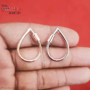 Sterling Silver with 925 Stamp Carabiner Clasp Pear Shape Lock , Silver Screw Necklace Bracelet Holder Clasp Lock, Necklace Lock Jewelry