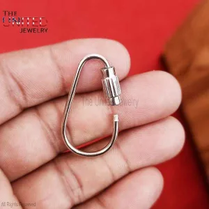 925 Sterling Silver Carabiner Lock Jewelry, Sterling Silver Carabiner, Handmade Clasp Lock Jewelry, Silver Screw Lock