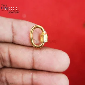 Mini Carabiner Lock Jewelry, Sterling Silver Carabiner, Handmade Yellow Gold Plating Clasp Lock Jewelry, Silver Screw Lock