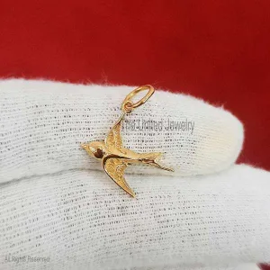 Sterling Silver Handmade Flying Bird Charm, Sterling Silver Flying Bird Charm Jewelry, Yellow Gold Plating Flying Bird Charm Pendant