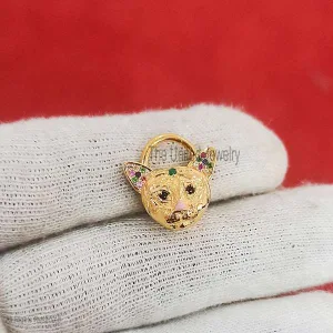 Yellow Gold Plating Sterling Silver Cat Face Padlock Jewelry, Multisapphire Padlock, Cat Face Padlock Jewelry, Padlock Necklace