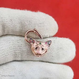 Rose Gold Plating Sterling Silver Cat Face Padlock Jewelry, Multisapphire Padlock, Cat Face Padlock Jewelry, Padlock Necklace
