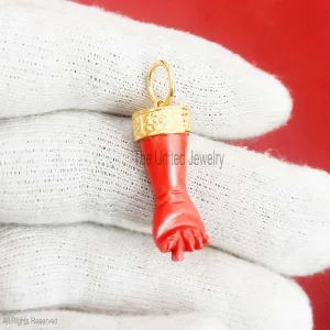 925 Sterling Silver Coral Figa Hand pendant Jewelry, Silver Figa Charm, Gemstone Figa Pendant Jewelry