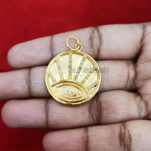 925 Sterling Silver Sun Evil Eye Diamond Charm Pendant, Evil Eye Charm Pendant, Evil Eye Charm Necklace, Silver Evil Eye Sun Charm For Women