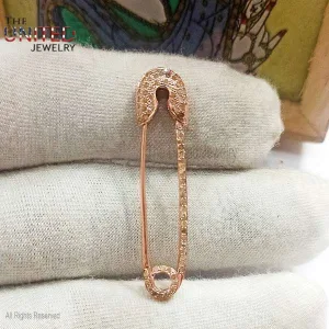 925 Sterling Silver Natural Pave Diamond Safety Pin Jewelry, Tiny Silver Safety Pin, Silver pins Jewelry, Handmade Diamond Safety Pin Gift For Her Jewelry