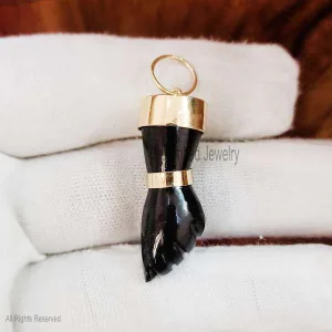 Black Onyx Figa Pendant 925 Sterling Silver Black Onyx Gemstone Figa Hand Symbol Pendant, Gemstone Figa Pendant Jewelry
