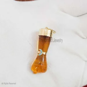 Citrine Figa Pendant 925 Sterling Silver Turquoise Moon Gemstone Figa Hand Symbol Pendant, Gemstone Figa Pendant Jewelry